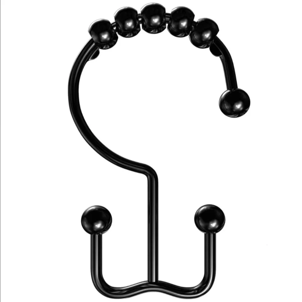Sultan’s Linens Double Shower Hooks Roller Stainless 12 Piece Black Matt Finish